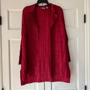 Chico's Travelers‎ Size 1 Crinkle Collared Open Front Crimson Cardigan Size Med
